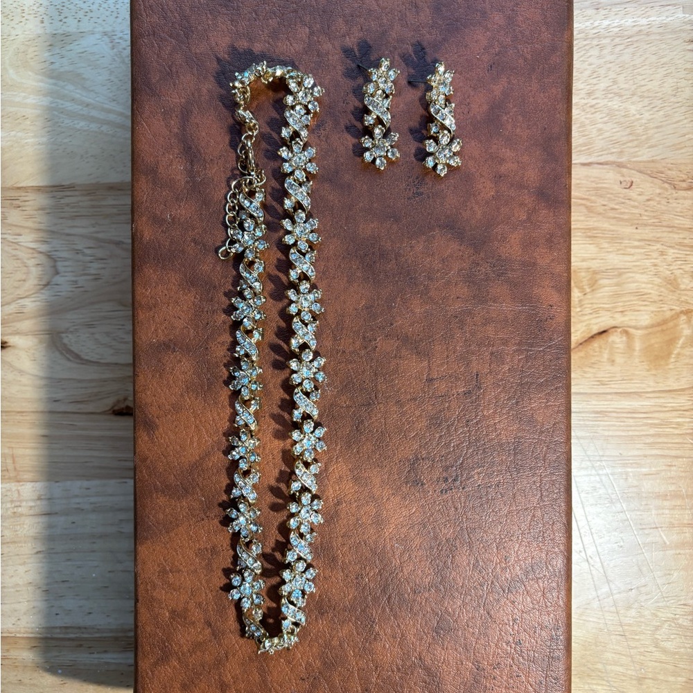 Gold Plated Floral Necklace and Earring Set
